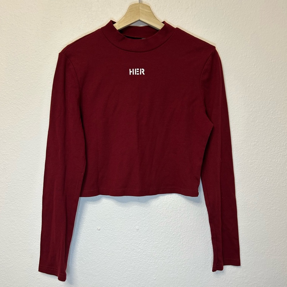 SHEIN Burgundy Long Sleeve ‘HER’ tee